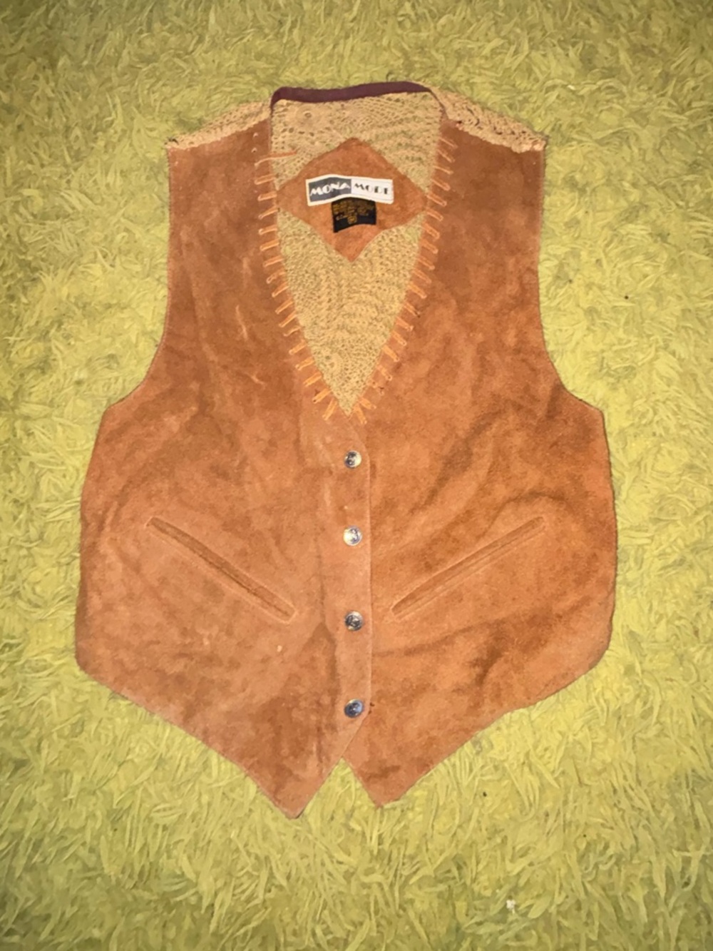 Vintage Suede Button-Front Vest - Brown